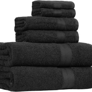 6-Piece Black Cotton Towel Set