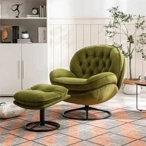 Velvet Swivel Accent Chair & Ottoman Set