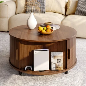 31.5" Round Fluted Coffee Table with Storage